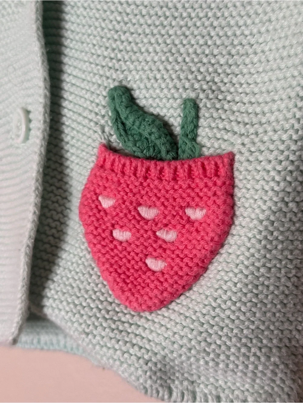 Baby GAP Strawberry Cardigan Sweater Mint Green 3-6 Months 100% Cotton